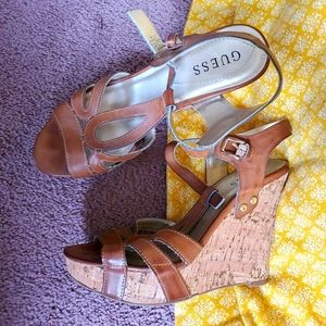GUESS wedges, size 8, brown